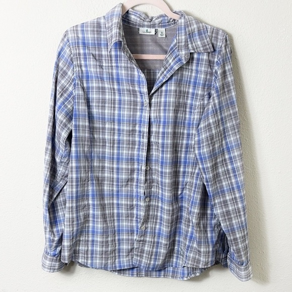 L.L. Bean Cool Weave Plaid Flannel Button Down Shirt lilac grey size M regular - Picture 1 of 11